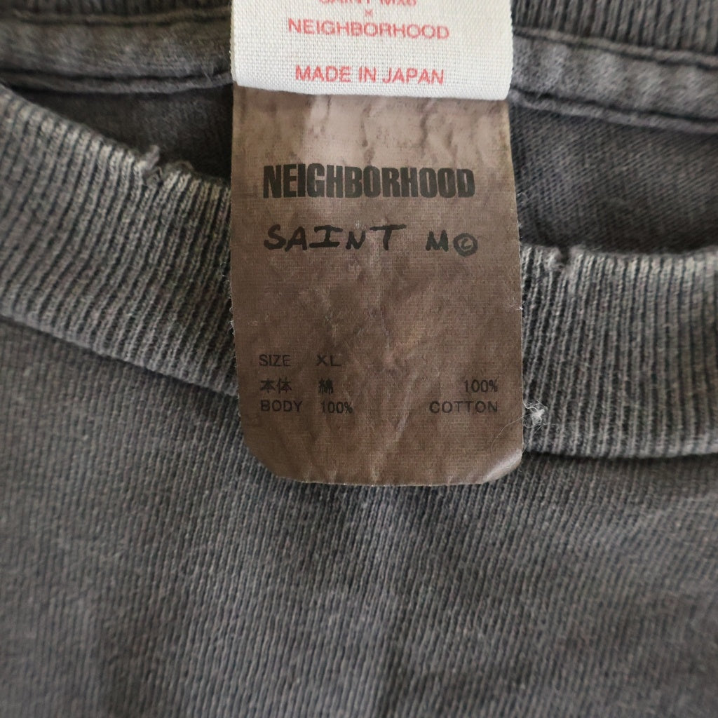 SAINT MICHAEL(セントマイケル) 25SS ×ネイバーフッド フィアレス ヴィンテージ加工 両面プリントTシャツ 半袖クルーネック グレー SM-HR8-0000-C70