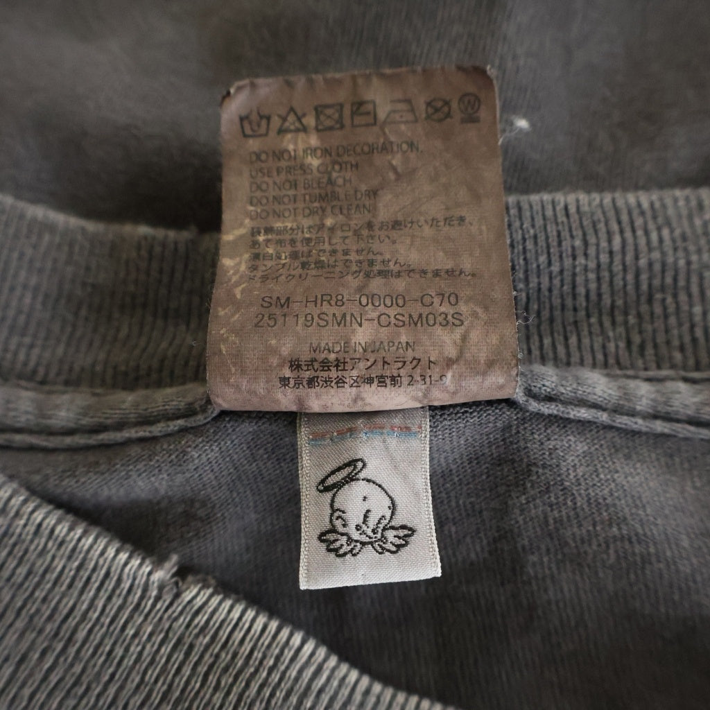 SAINT MICHAEL(セントマイケル) 25SS ×ネイバーフッド フィアレス ヴィンテージ加工 両面プリントTシャツ 半袖クルーネック グレー SM-HR8-0000-C70