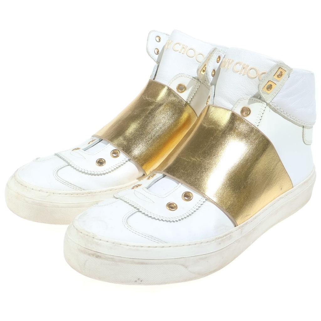 JIMMY CHOO(ジミーチュウ) Mat Calf Gold Metallic High Cut Sneaker マット カーフ ゴールドメタリック ハイカットスニーカー ホワイト