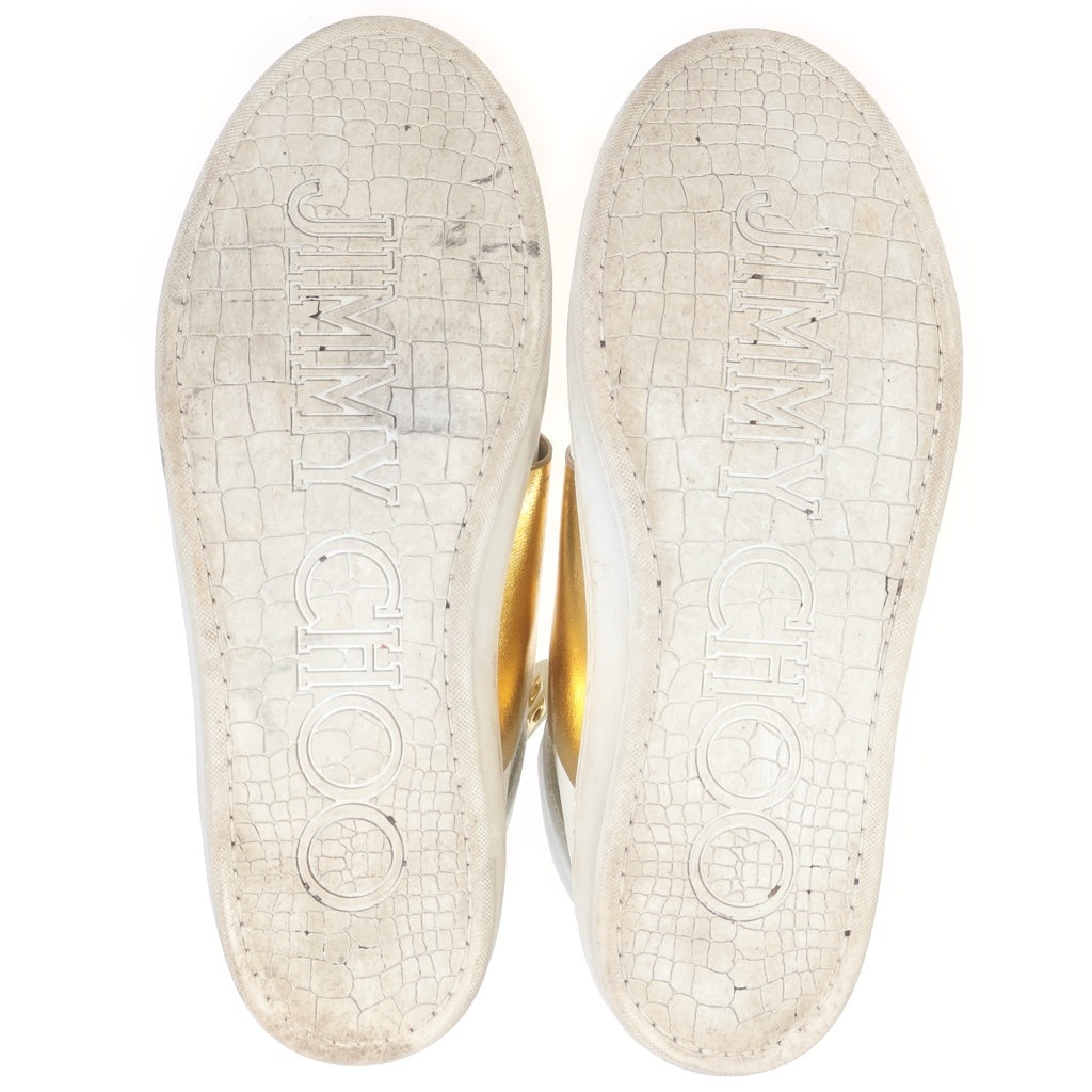JIMMY CHOO(ジミーチュウ) Mat Calf Gold Metallic High Cut Sneaker マット カーフ ゴールドメタリック ハイカットスニーカー ホワイト