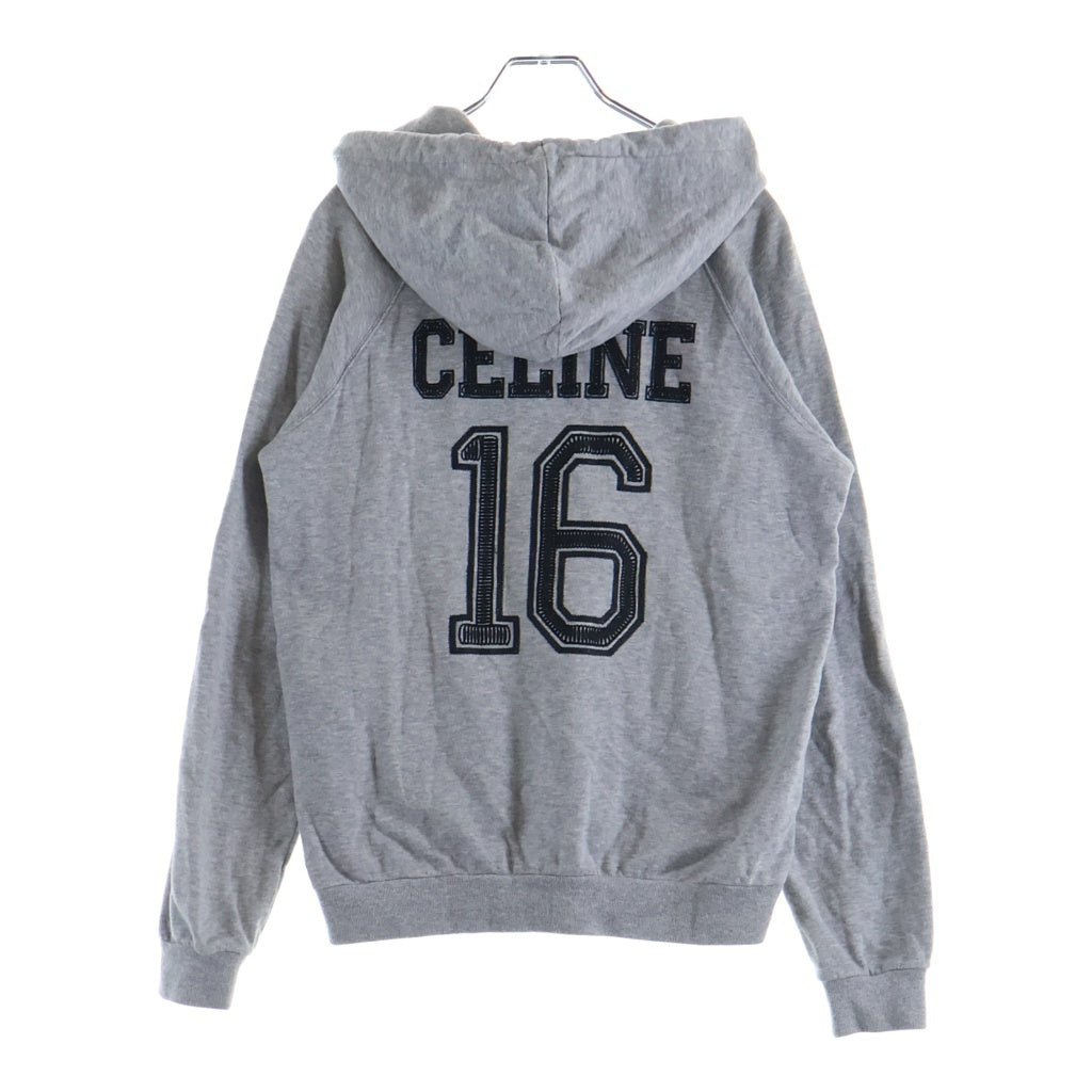 CELINE(セリーヌ) HOODED SWEATER EMBROIDERED WITH CELINE 16 2Y174450I ナンバーロゴプリント カシミヤ混 プルオーバーパーカー フーディ グレー