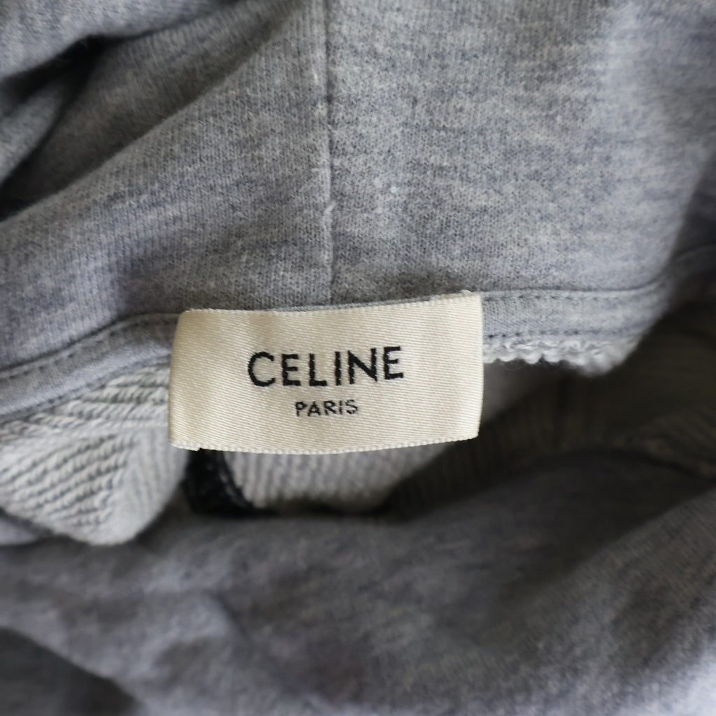 CELINE(セリーヌ) HOODED SWEATER EMBROIDERED WITH CELINE 16 2Y174450I ナンバーロゴプリント カシミヤ混 プルオーバーパーカー フーディ グレー