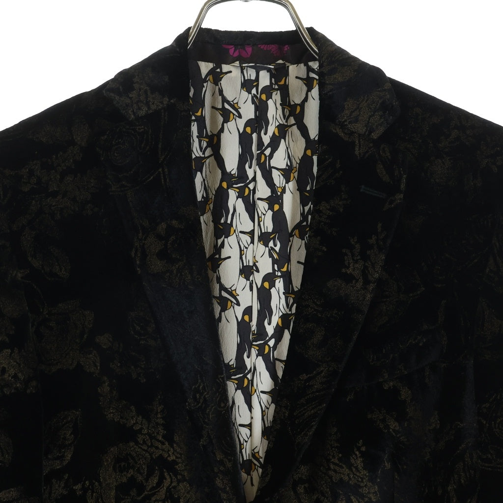 ETRO(エトロ) FLOWER WOOL MIXED TAILORED JACKET 11807 フラワー総柄 ウール混 ベロアテーラードジャケット ブラック