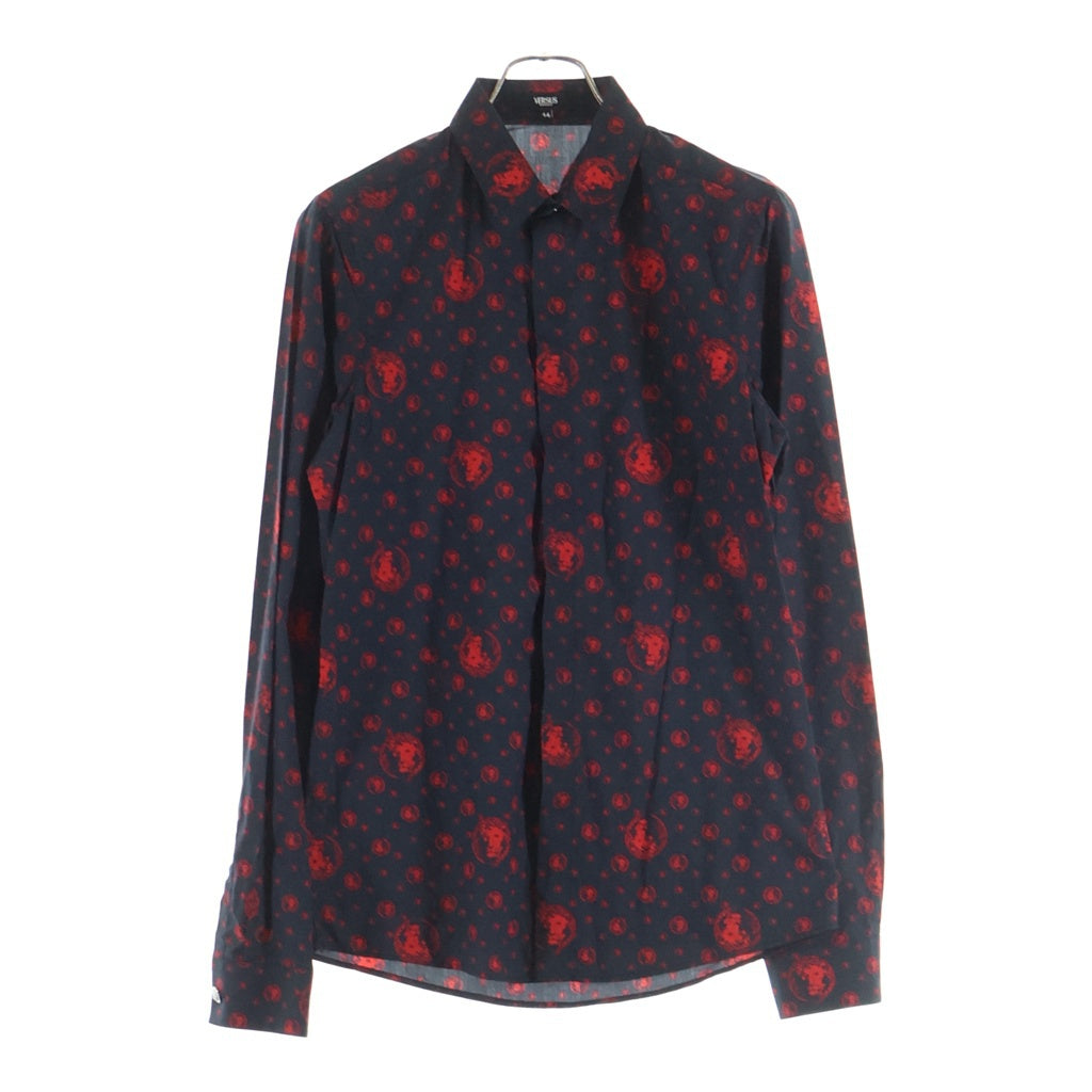 VERSUS VERSACE(ヴェルサス ヴェルサーチ) Lion Print Black Shirt BU20108 ライオンプリント 総柄 長袖コットンシャツ ブラック