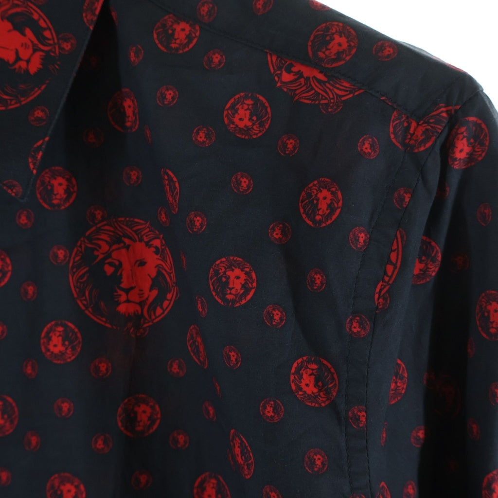 VERSUS VERSACE(ヴェルサス ヴェルサーチ) Lion Print Black Shirt BU20108 ライオンプリント 総柄 長袖コットンシャツ ブラック