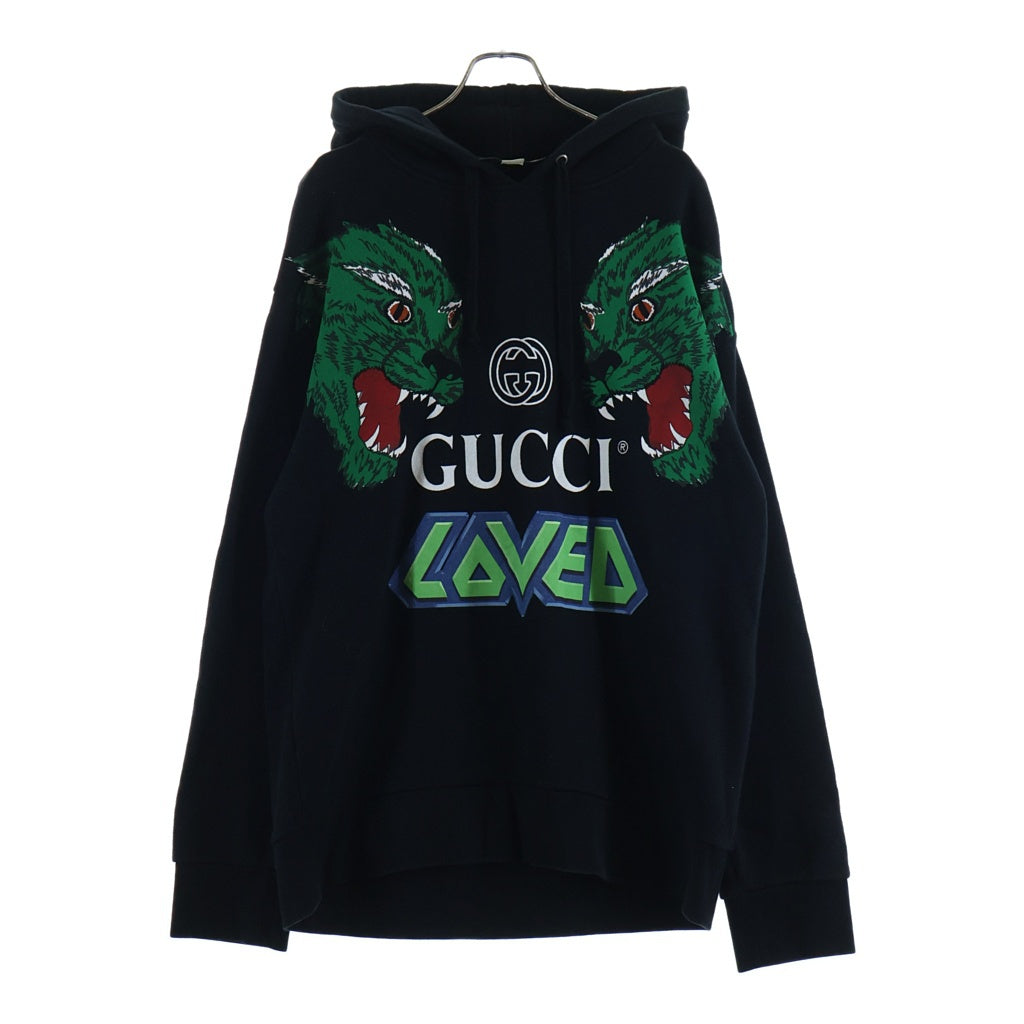 GUCCI(グッチ) Tiger Print Hooded Sweatshrt 475374 タイガープリント プルオーバーパーカー フーディー ブラック