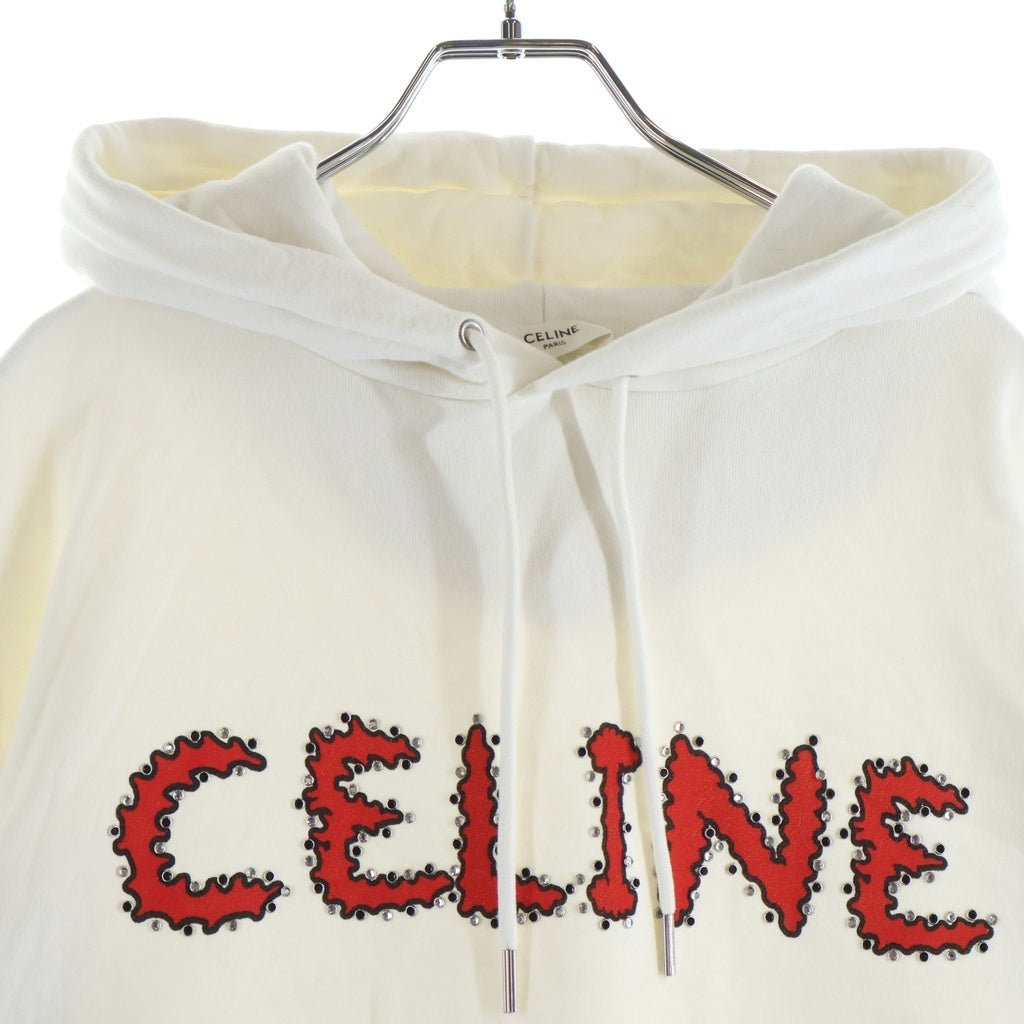 CELINE(セリーヌ) 23SS RHINESTONE HOODIE 2Y88B670Q ラインストーンロゴ プルオーバーパーカー フーディ ホワイト