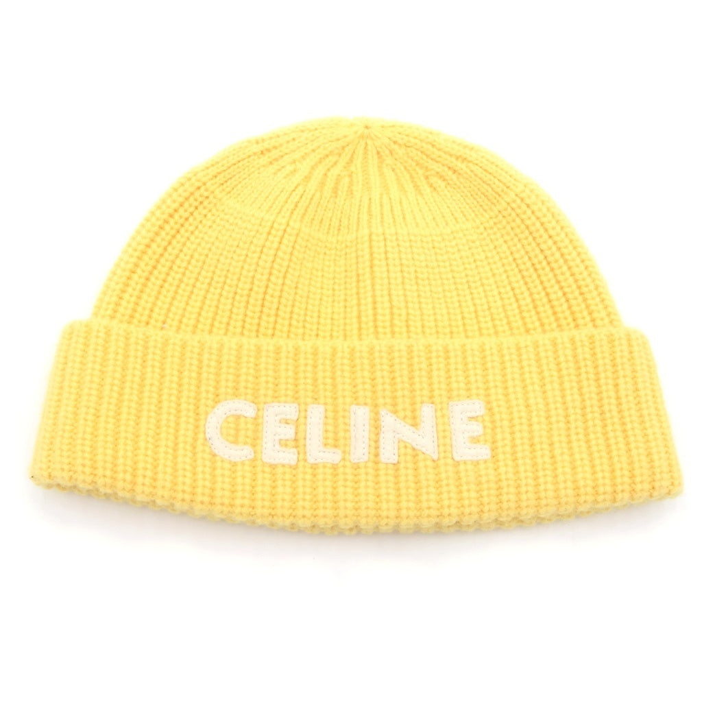 CELINE(セリーヌ) EMBROIDERED KNIT WOOL 2A61W535Q フロントロゴ刺繍 ウール ニットビーニー 帽子 イエロー