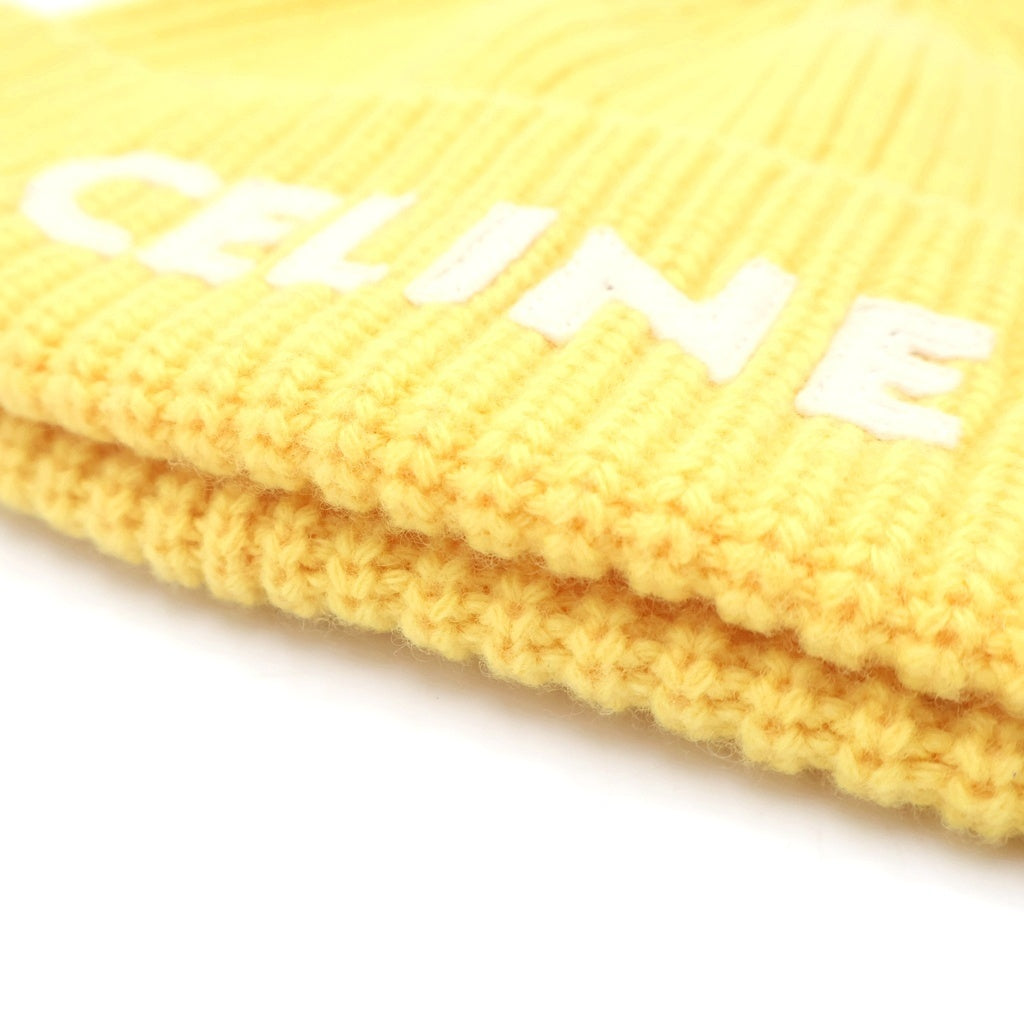 CELINE(セリーヌ) EMBROIDERED KNIT WOOL 2A61W535Q フロントロゴ刺繍 ウール ニットビーニー 帽子 イエロー