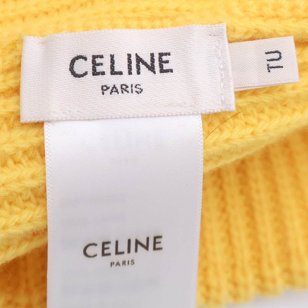 CELINE(セリーヌ) EMBROIDERED KNIT WOOL 2A61W535Q フロントロゴ刺繍 ウール ニットビーニー 帽子 イエロー