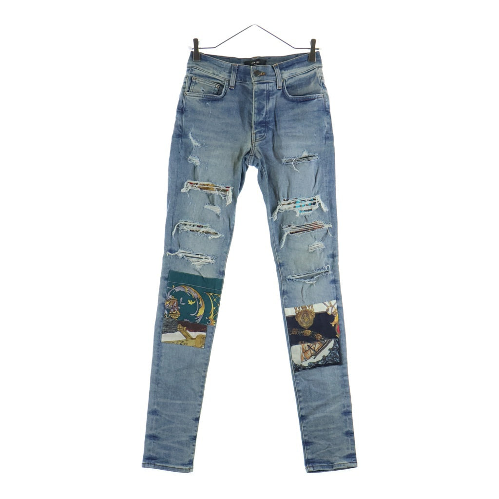 AMIRI(アミリ) SCARVES ART PATCH JEANS スカーブス アート パッチ クラッシュ加工 スキニーデニムパンツ ジーンズ インディゴ