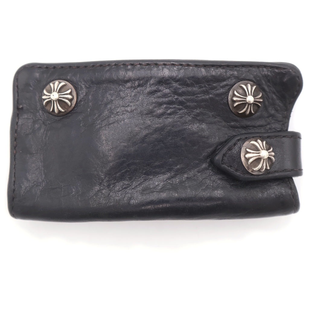 CHROME HEARTS(クロムハーツ) KEY CASE クロスボールボタン ブラックヘビーレザー キーケース ブラック/シルバー