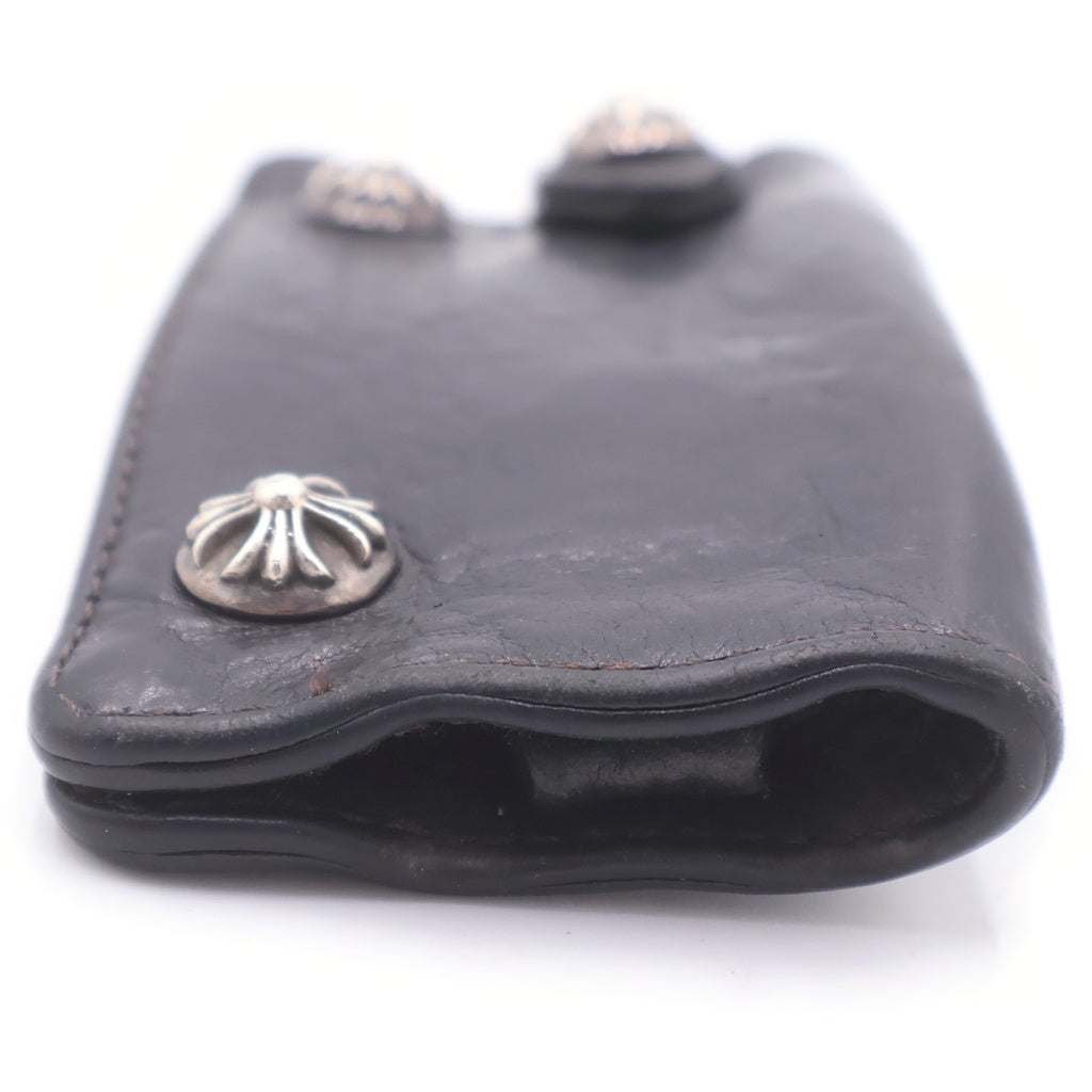 CHROME HEARTS(クロムハーツ) KEY CASE クロスボールボタン ブラックヘビーレザー キーケース ブラック/シルバー