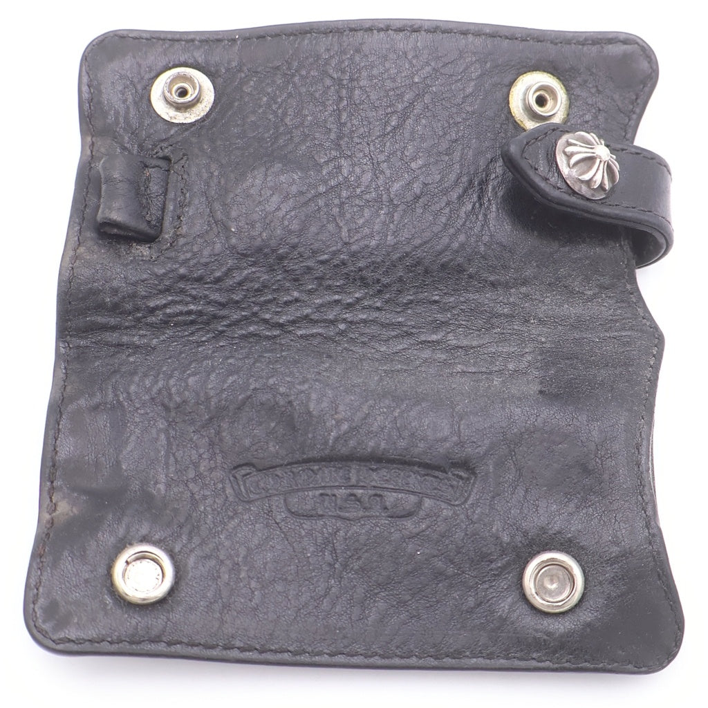 CHROME HEARTS(クロムハーツ) KEY CASE クロスボールボタン ブラックヘビーレザー キーケース ブラック/シルバー