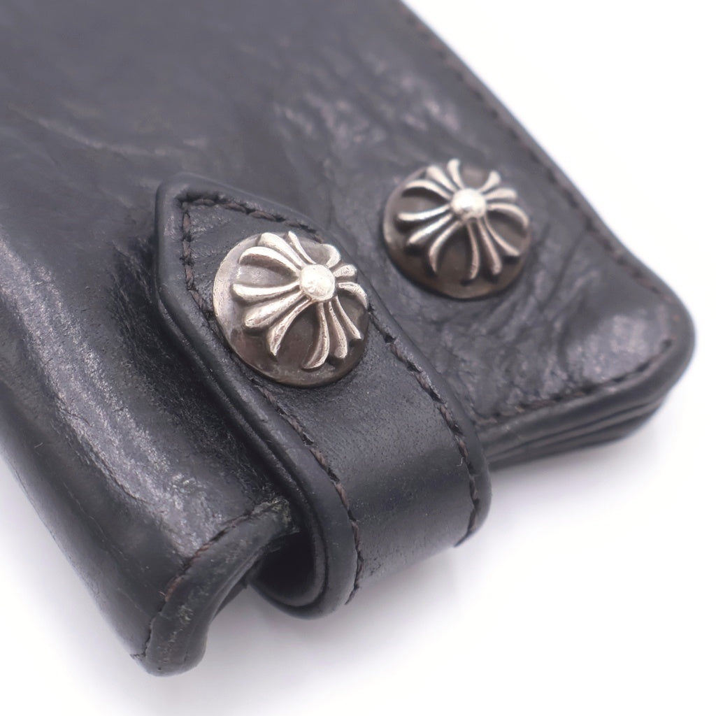 CHROME HEARTS(クロムハーツ) KEY CASE クロスボールボタン ブラックヘビーレザー キーケース ブラック/シルバー