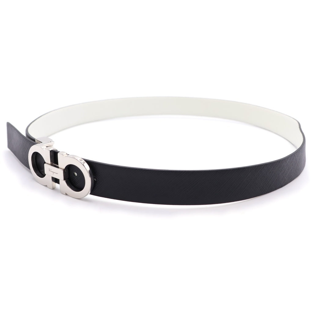 Salvatore Ferragamo(サルヴァトーレ フェラガモ) Reversible Leather Belt ダブルガンチーニ リバーシブル レザー ベルト ブラック/ホワイト