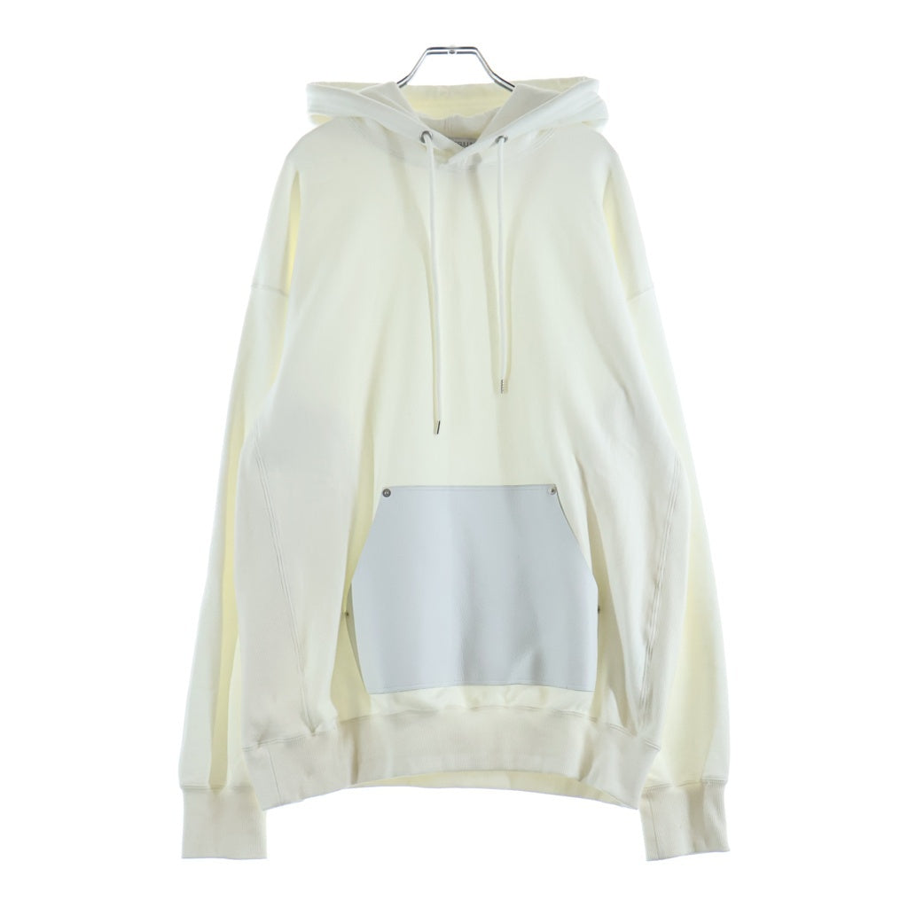 JOHN LAWRENCE SULLIVAN(ジョンローレンスサリバン) LEATIHER POCKET SWEAT HOODIE レザーポケット プルオーバー スウェットパーカー ホワイト 5A001-0424-39