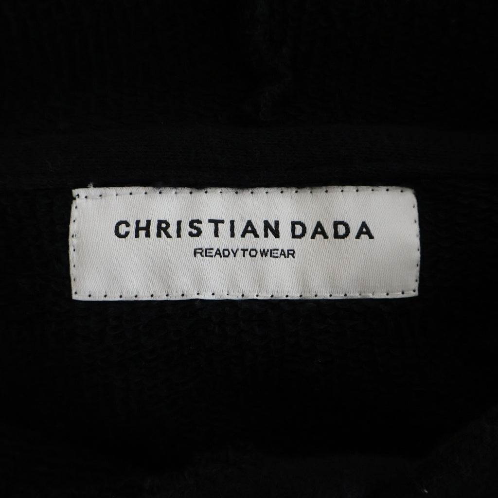 CHRISTIAN DADA(クリスチャンダダ) 袖刺繍 半袖プルオーバースウェットフーディー ブラック