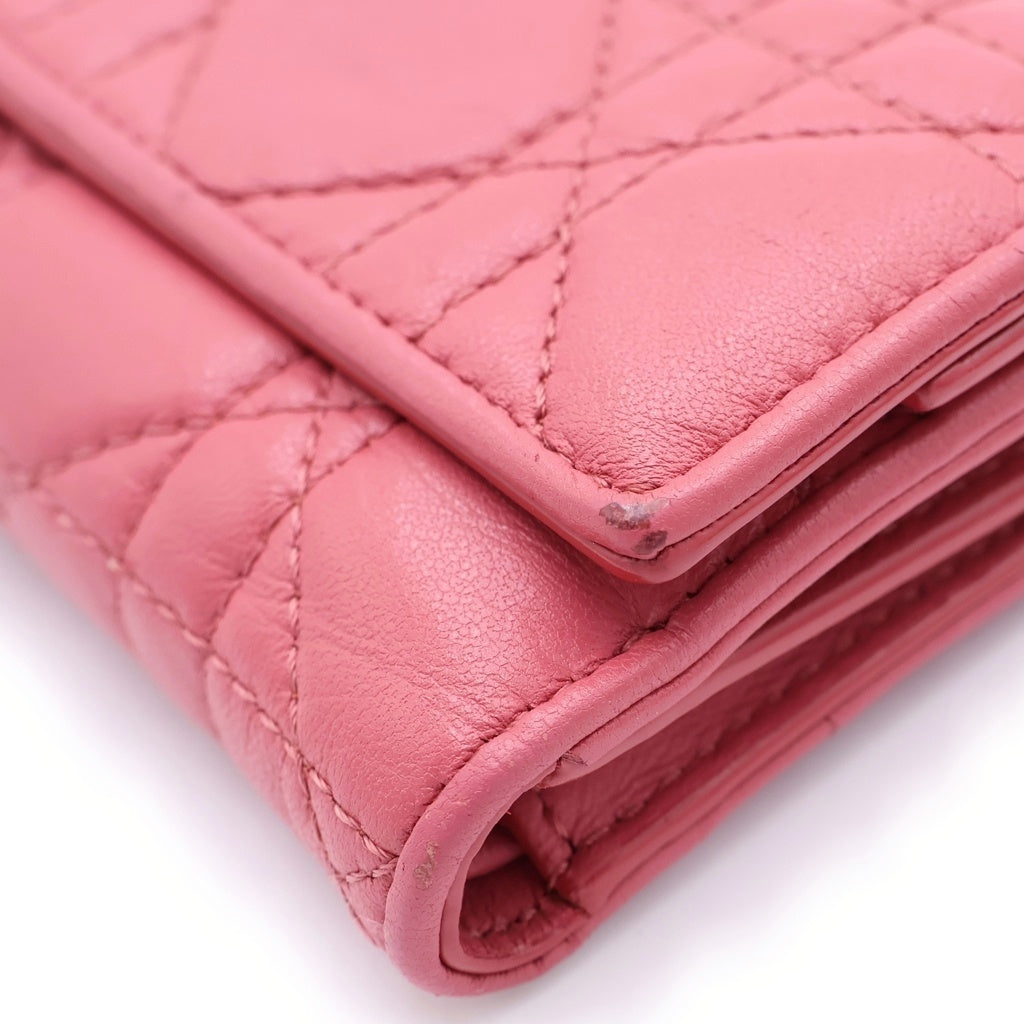 DIOR(ディオール) LadyDior Louts S01810NMJ レディディール カナージュ コンパクトウォレット 二つ折り財布 レディース ピンク