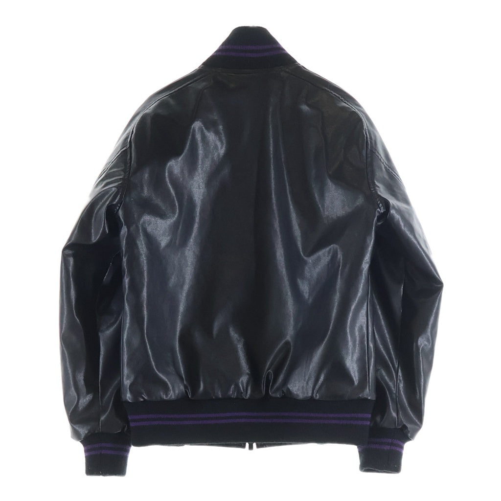 Needles(ニードルス) Award Jacket-Faux Leather HM078 アワード フロントパピヨン刺繍 フェイクレザージャケット ブルゾンジャケット ブラック