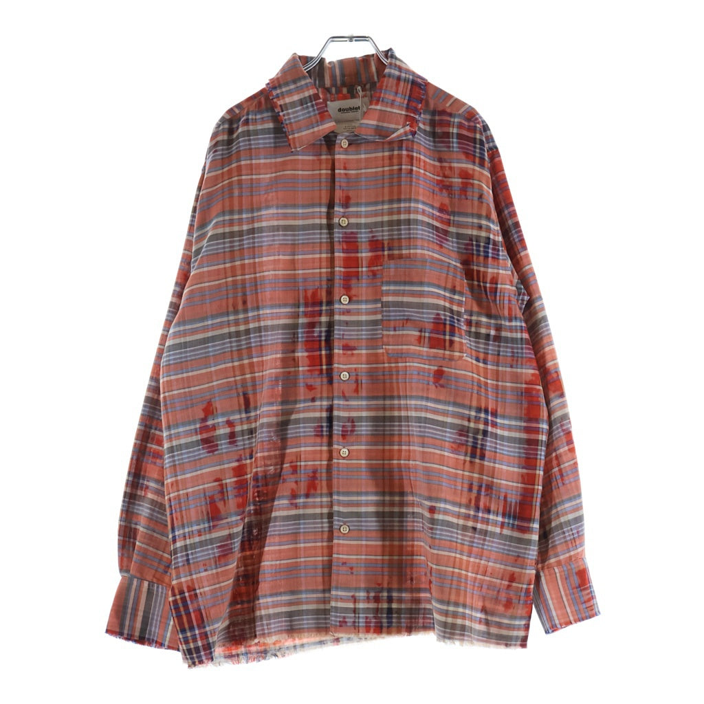 doublet(ダブレット) 22SS BLEACHED GAUZE SHIRT 22SS25SH105 ブリーチド ガーゼ 長袖チェックシャツ レッド
