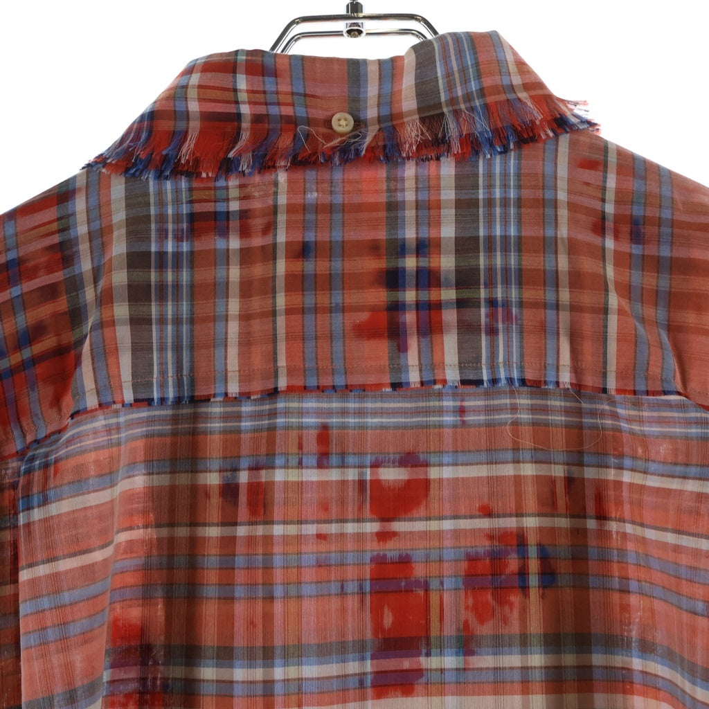 doublet(ダブレット) 22SS BLEACHED GAUZE SHIRT 22SS25SH105 ブリーチド ガーゼ 長袖チェックシャツ レッド