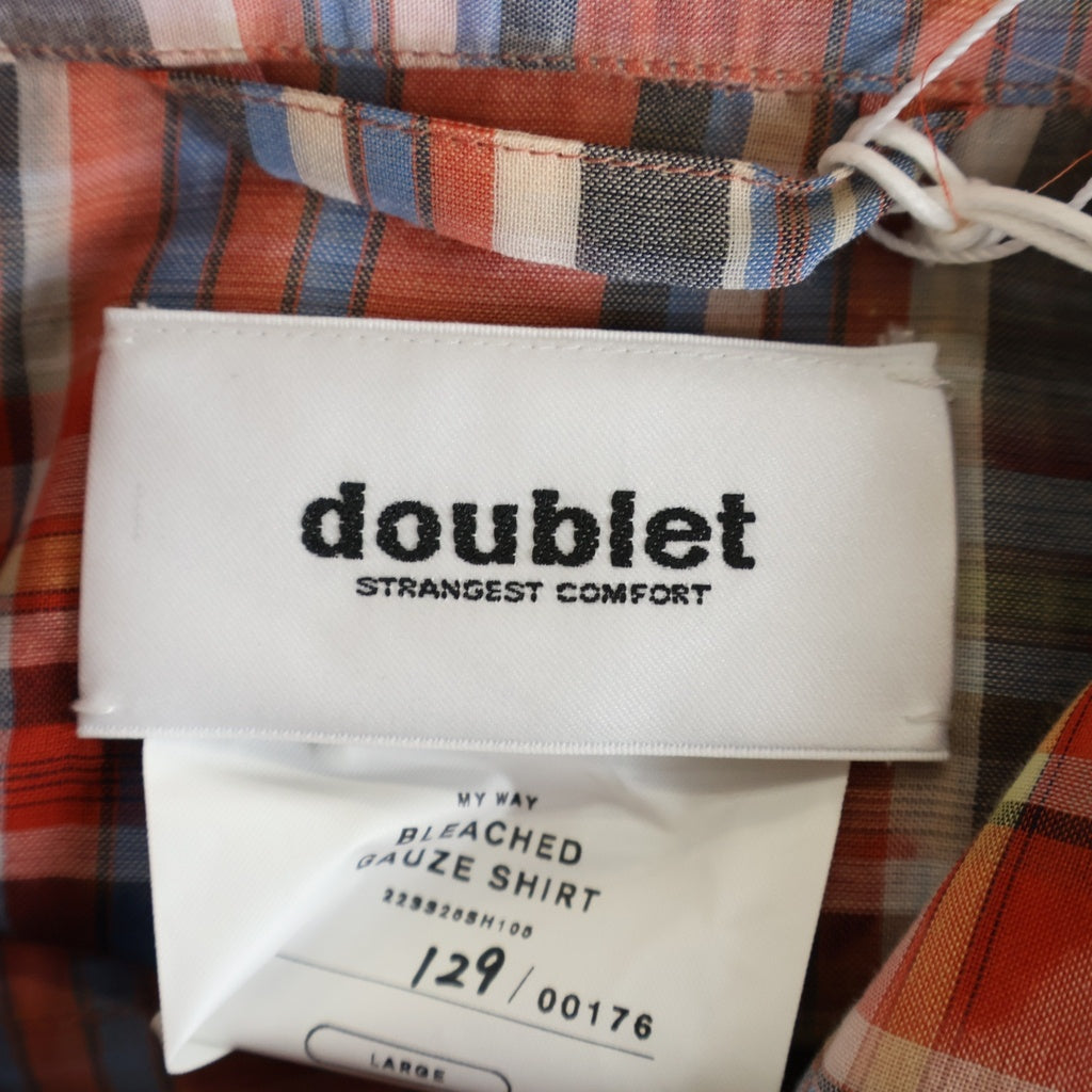 doublet(ダブレット) 22SS BLEACHED GAUZE SHIRT 22SS25SH105 ブリーチド ガーゼ 長袖チェックシャツ レッド