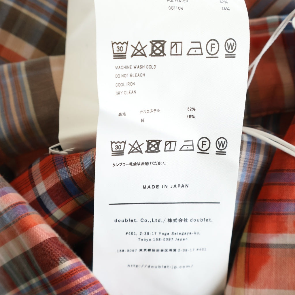 doublet(ダブレット) 22SS BLEACHED GAUZE SHIRT 22SS25SH105 ブリーチド ガーゼ 長袖チェックシャツ レッド