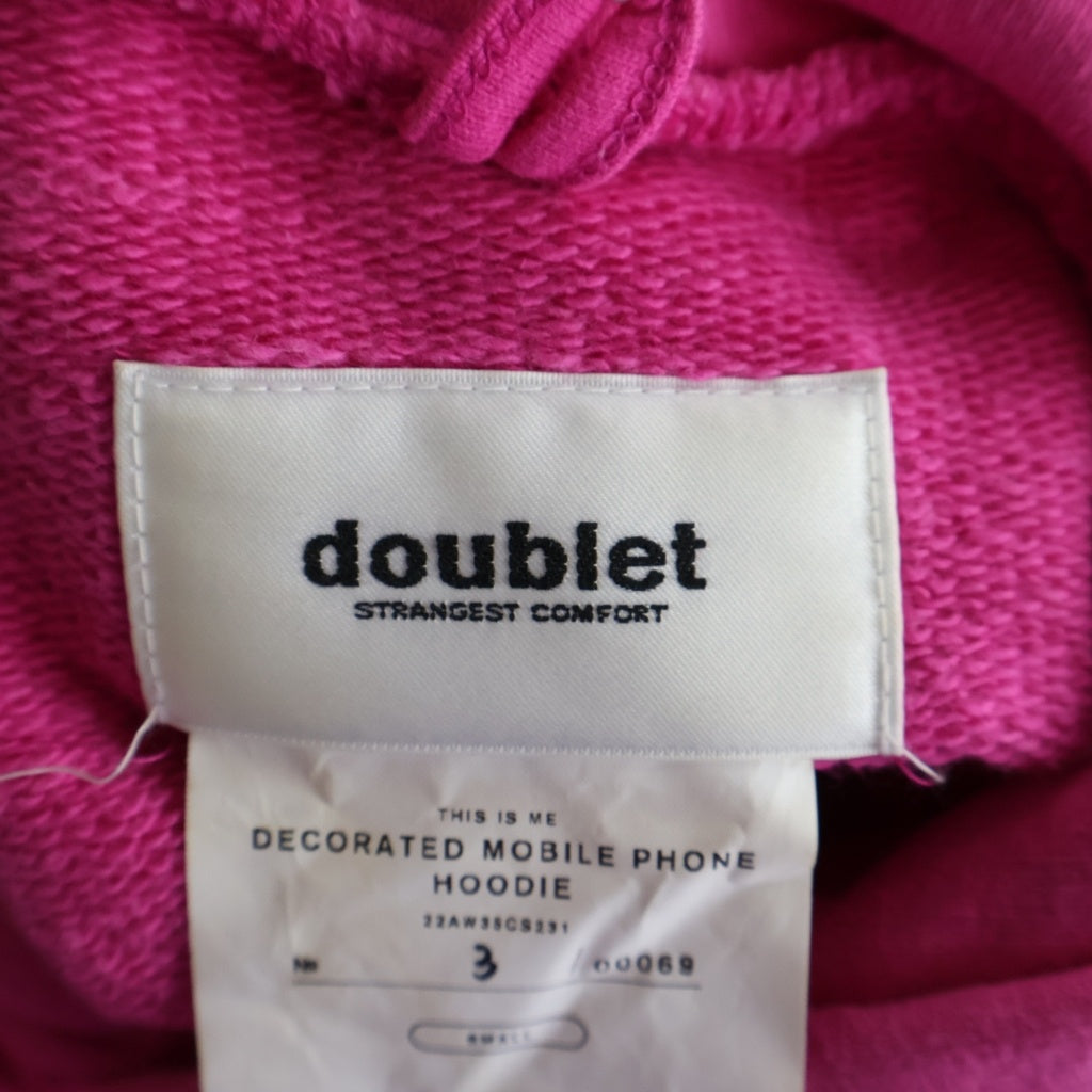 doublet(ダブレット) 22AW Rhinestone logo detail hoodie 22AW35CS231 ラインストーン ロゴ ディテール プルオーバーパーカー フーディー ピンク レディース