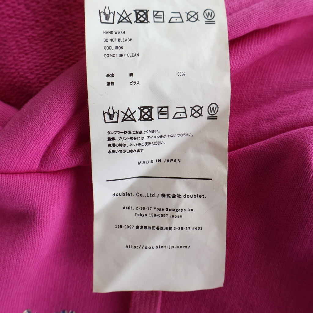 doublet(ダブレット) 22AW Rhinestone logo detail hoodie 22AW35CS231 ラインストーン ロゴ ディテール プルオーバーパーカー フーディー ピンク レディース
