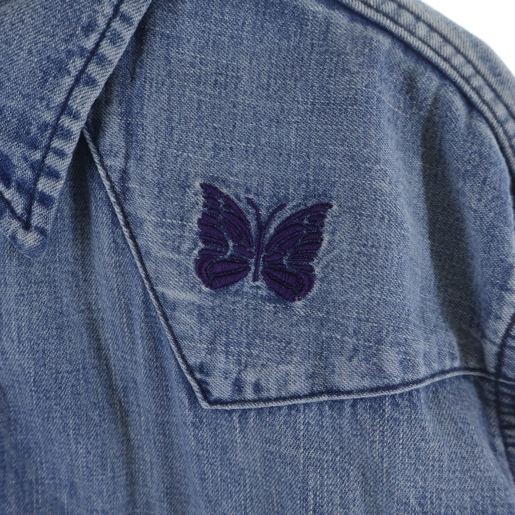 Needles(ニードルス) WESTAN SHIRT WS9257 フロント パピヨンロゴ刺繍 ウエスタン 長袖デニムシャツ インディゴ