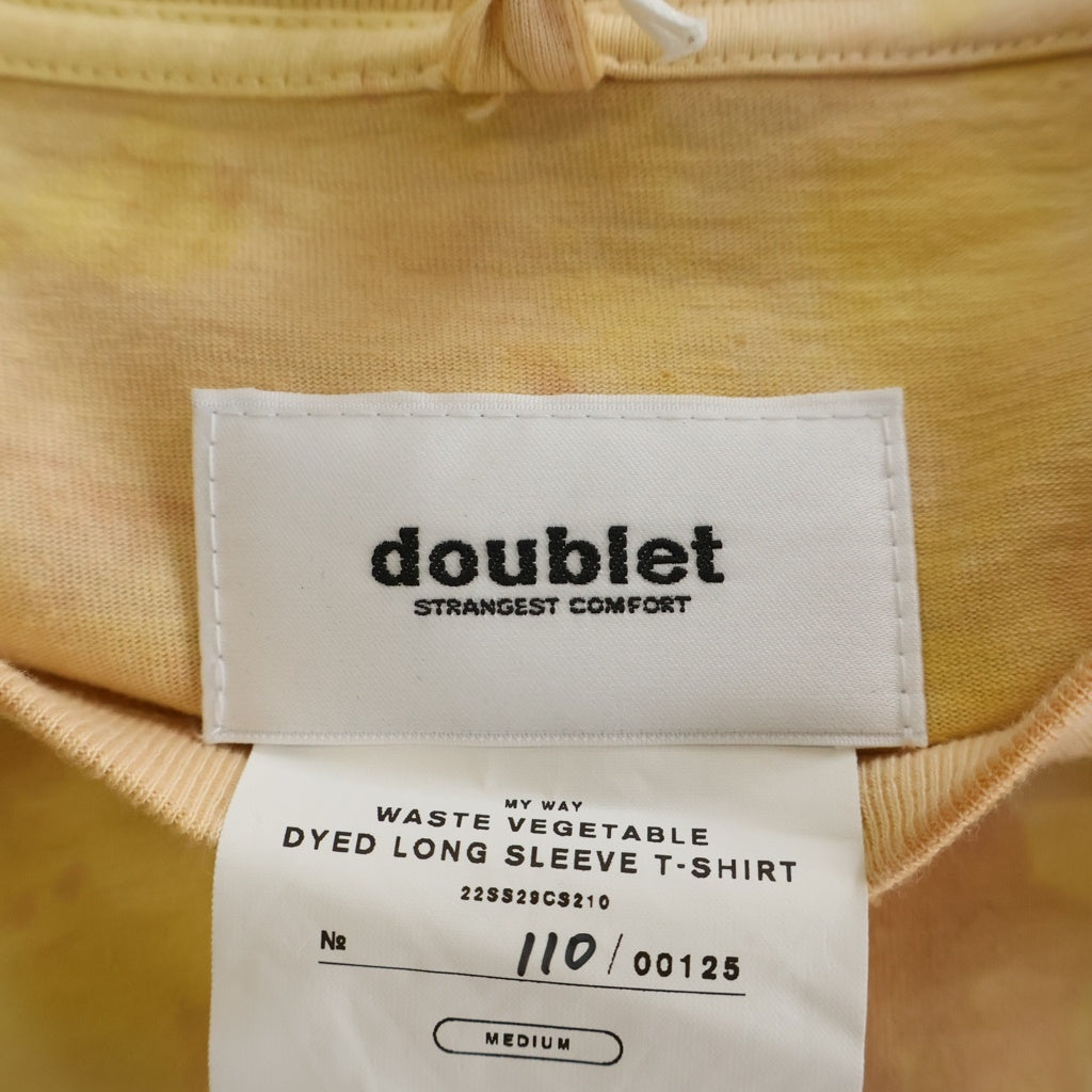 doublet(ダブレット) 22SS WASTE VEGETABLE DYED 22SS29CS210 ウェイスト ベジタブル ダイド フロントロゴ刺繍 クルーネック長袖Tシャツカットソー ロンT イエロー