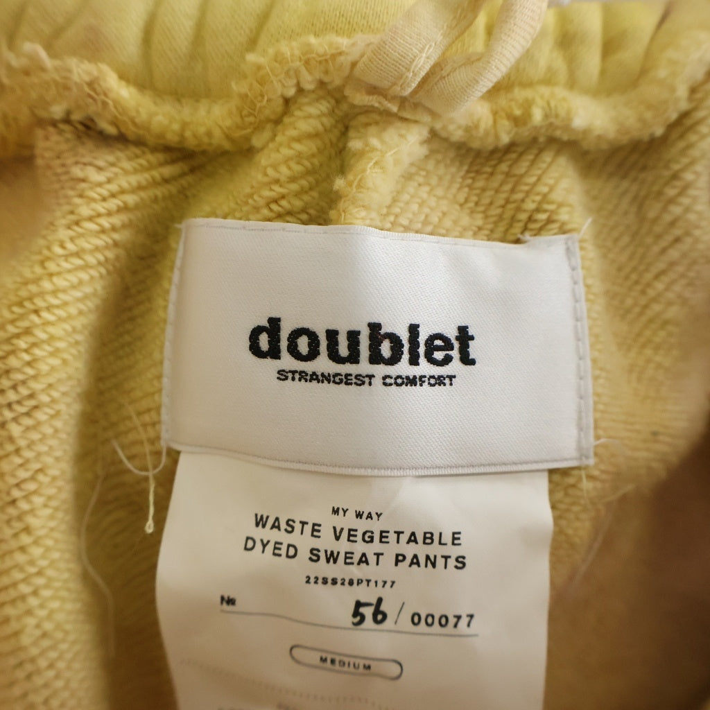 doublet(ダブレット) 22SS WASTE VEGETABLE DYED SWEAT PANTS 22SS28PT177 ウェイスト ベジタブル ダイド フロントロゴ刺繍 スウェットパンツ イエロー