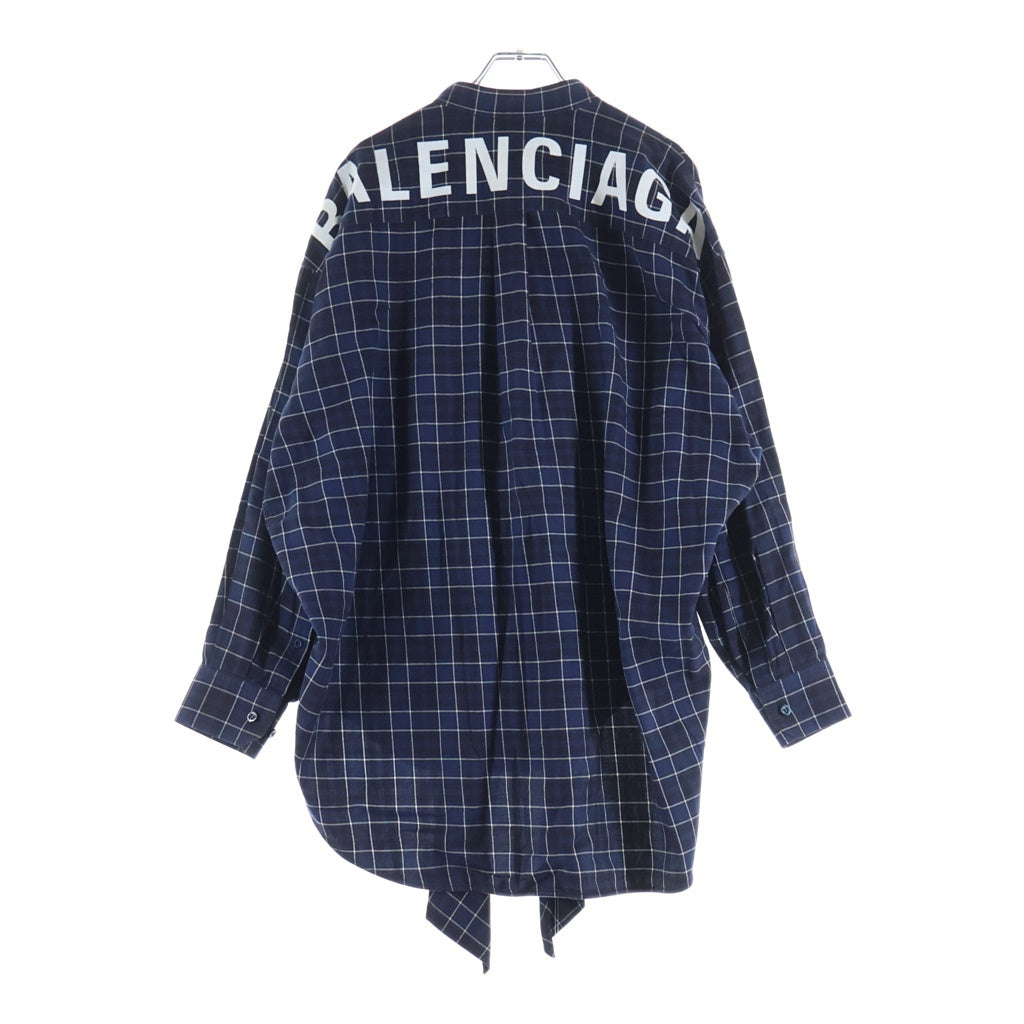 BALENCIAGA(バレンシアガ) 18AW バンドカラー フランネルシャツ コットン長袖シャツ チェック柄 ブルー520497 TBM08
