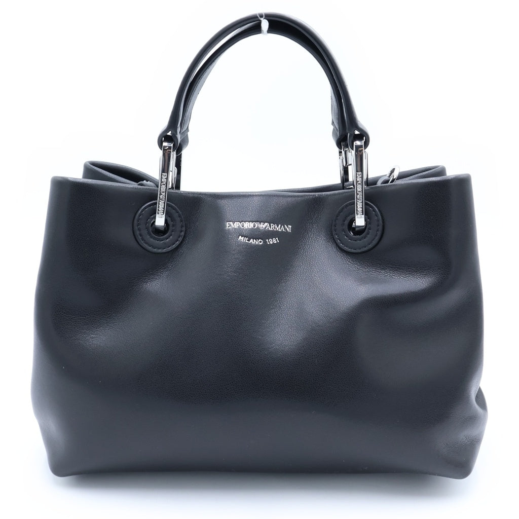 EMPORIO ARMANI(エンポリオアルマーニ) MyEA Nappa-leather shopper bag レザーショルダーバッグ ブラック レディース