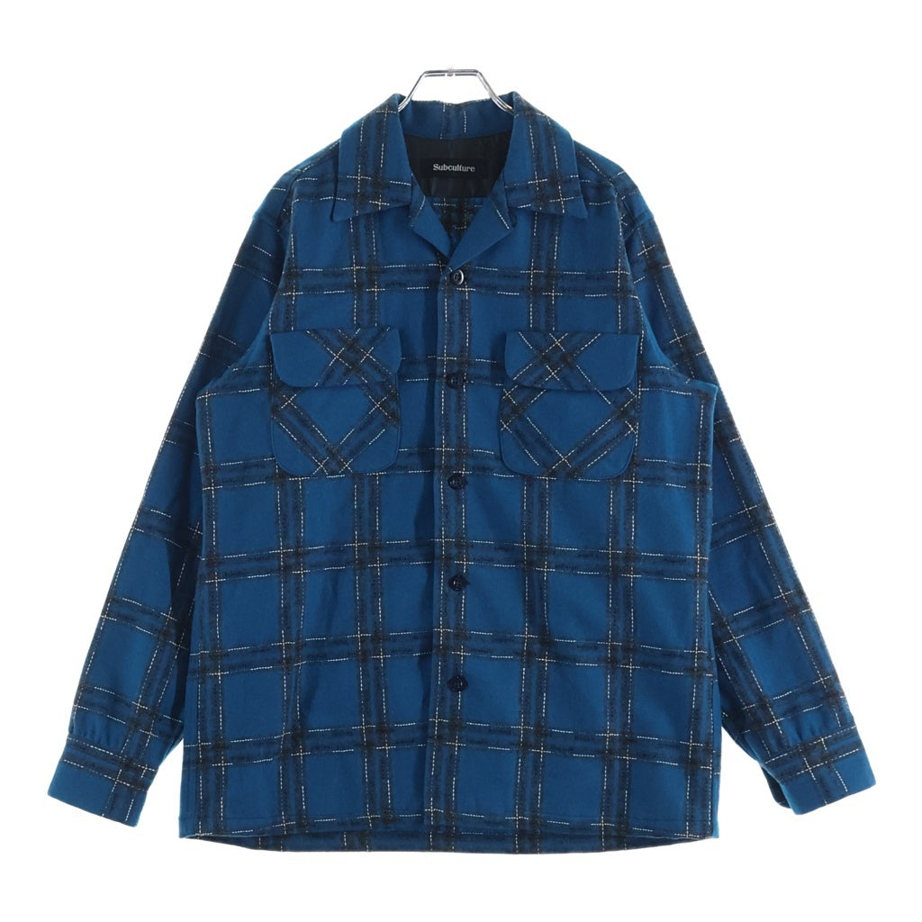 SUBCULTURE(サブカルチャー) 23AW WOOL CHECK SHIRT SCSH-A2303 オープンカラー 開襟 長袖ウールチェックシャツ ブルー SCSH-A2303