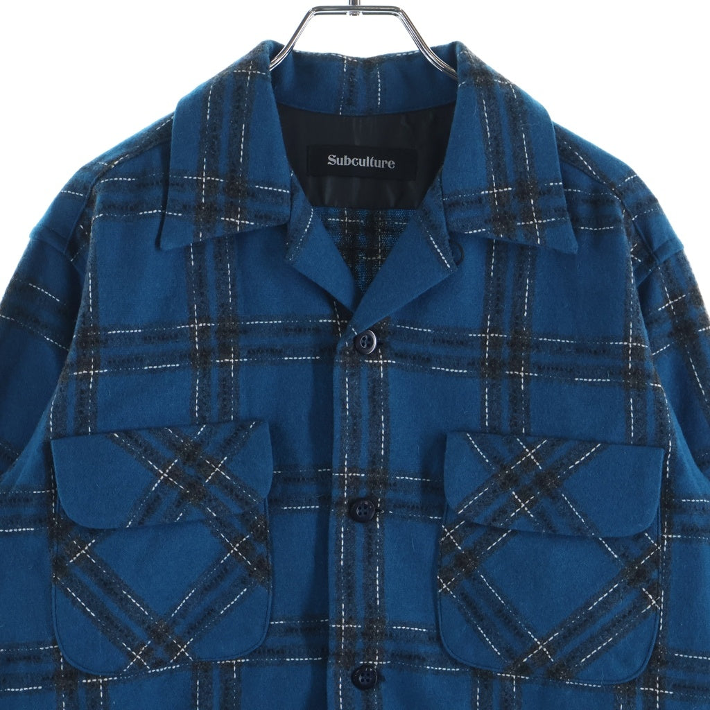 SUBCULTURE(サブカルチャー) 23AW WOOL CHECK SHIRT SCSH-A2303 オープンカラー 開襟 長袖ウールチェックシャツ ブルー SCSH-A2303