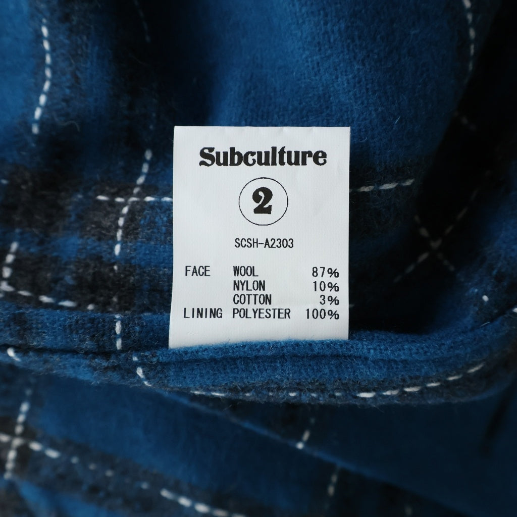 SUBCULTURE(サブカルチャー) 23AW WOOL CHECK SHIRT SCSH-A2303 オープンカラー 開襟 長袖ウールチェックシャツ ブルー SCSH-A2303