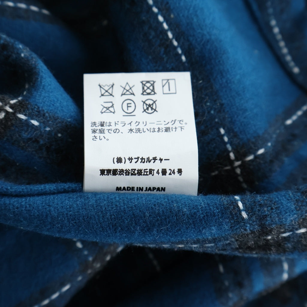 SUBCULTURE(サブカルチャー) 23AW WOOL CHECK SHIRT SCSH-A2303 オープンカラー 開襟 長袖ウールチェックシャツ ブルー SCSH-A2303