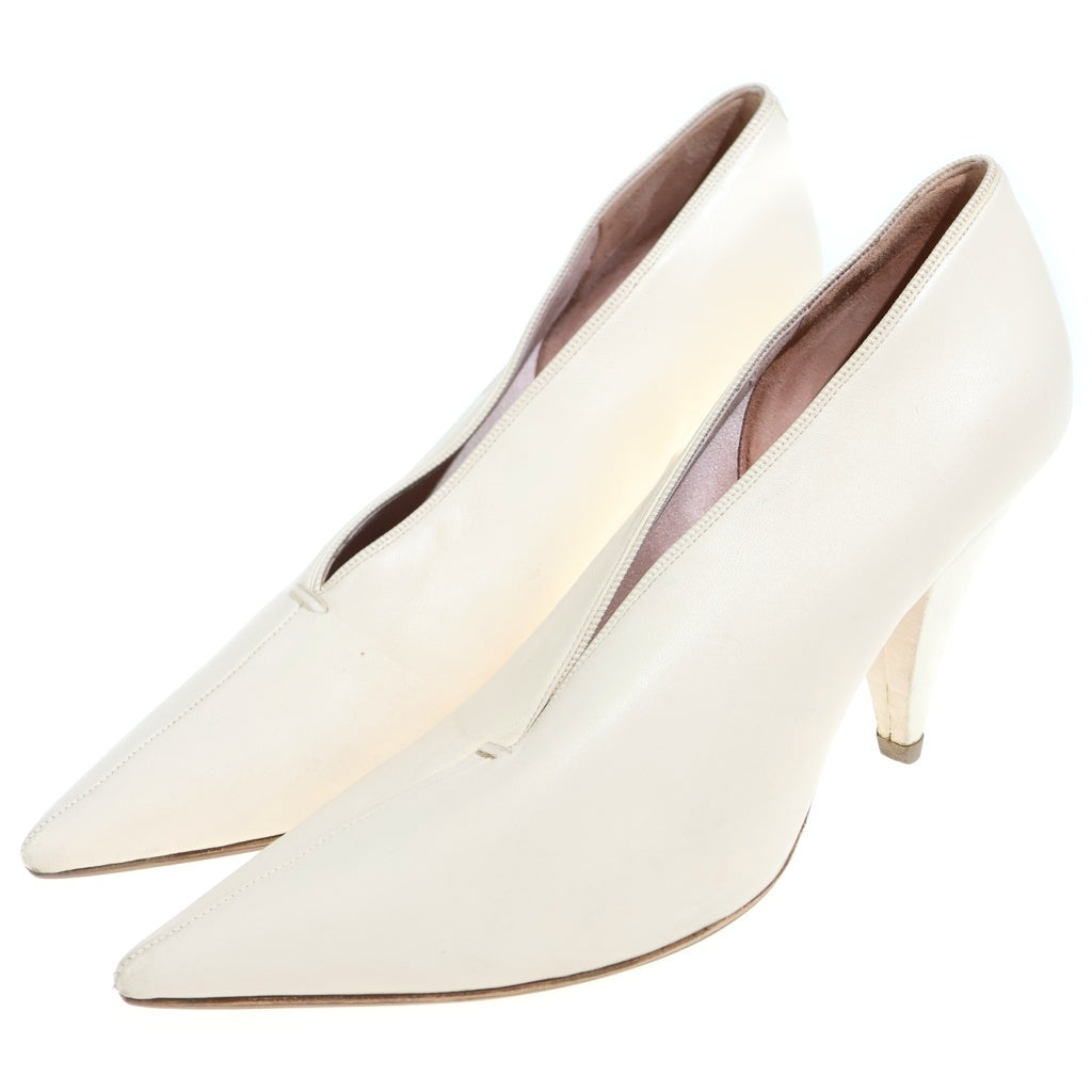 CELINE(セリーヌ) ESSENTIAL Vneck エッセンシャルVネック ポインテッド ドゥ パンプス ヒール レザー レディース ホワイト ‐