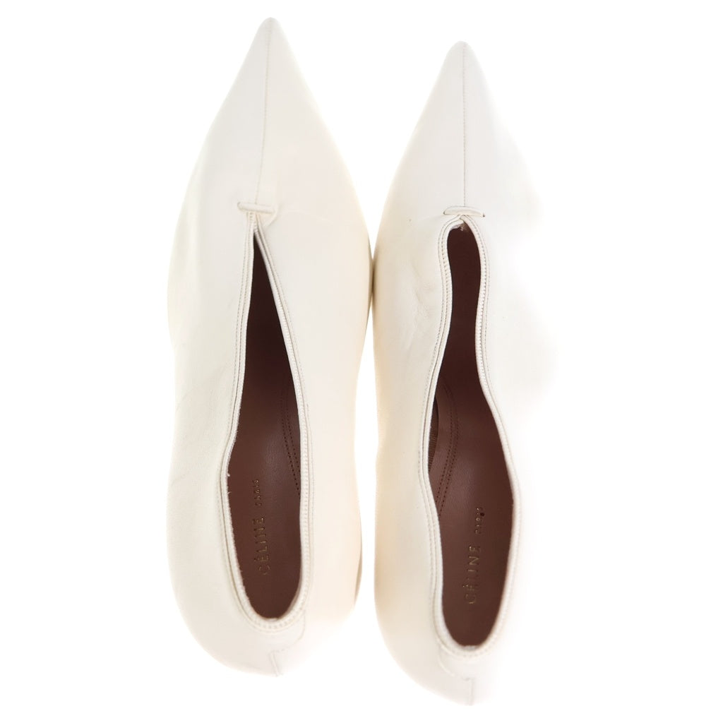 CELINE(セリーヌ) ESSENTIAL Vneck エッセンシャルVネック ポインテッド ドゥ パンプス ヒール レザー レディース ホワイト ‐