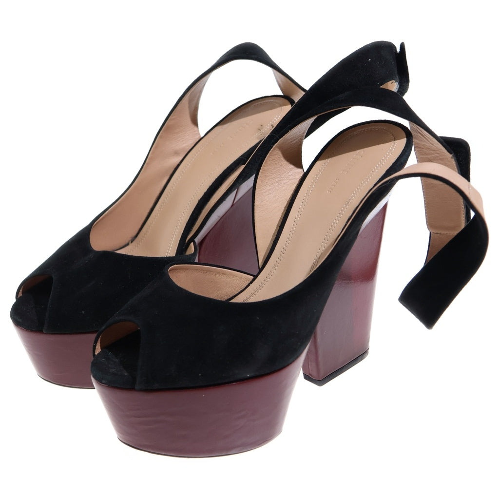 CELINE(セリーヌ) 2Tones Ankle Strap Peep Toes Sandals 2ストラップアンクルピープ ベルベット/レザー サンダル ハイヒール ブラック/レッド ‐ レディース
