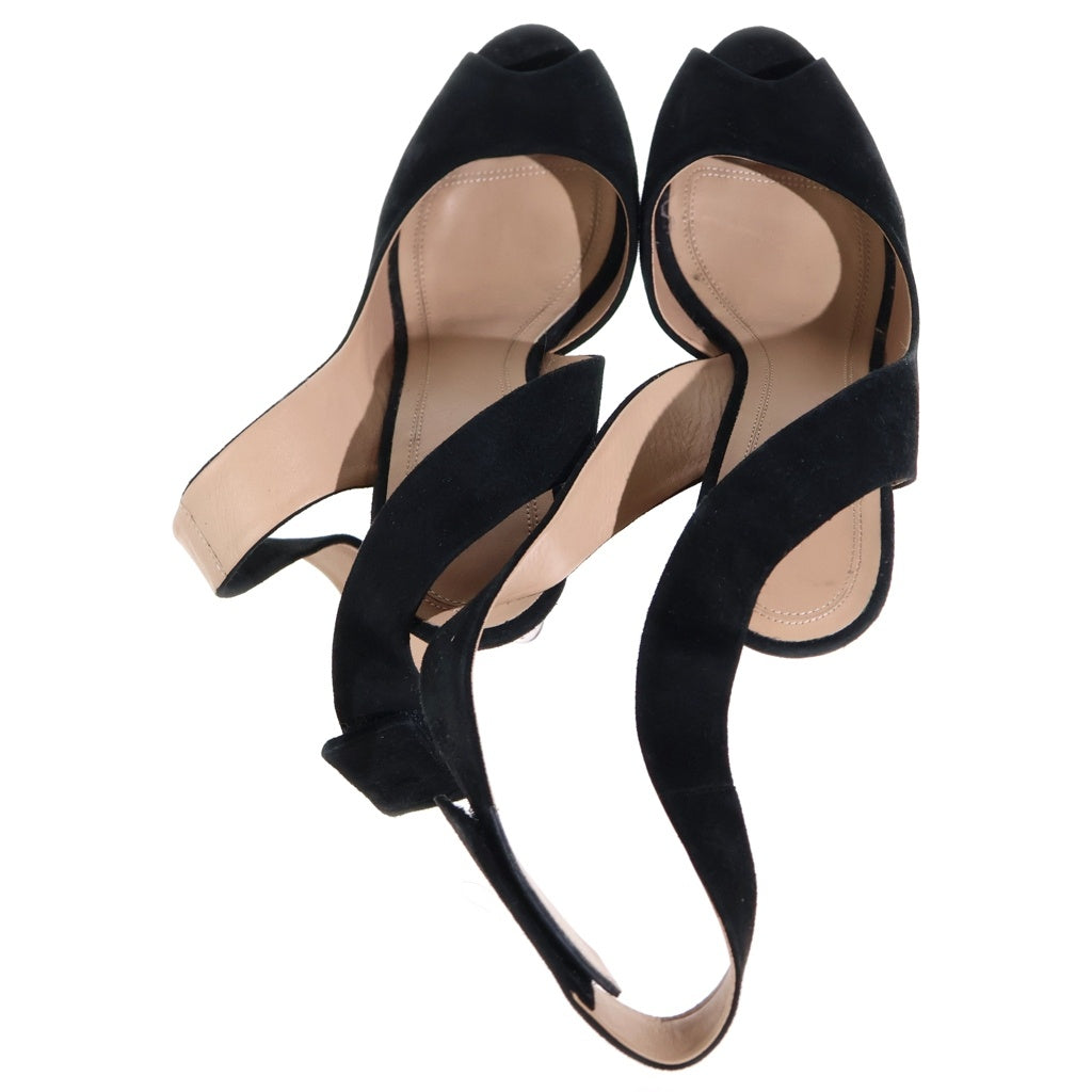 CELINE(セリーヌ) 2Tones Ankle Strap Peep Toes Sandals 2ストラップアンクルピープ ベルベット/レザー サンダル ハイヒール ブラック/レッド ‐ レディース