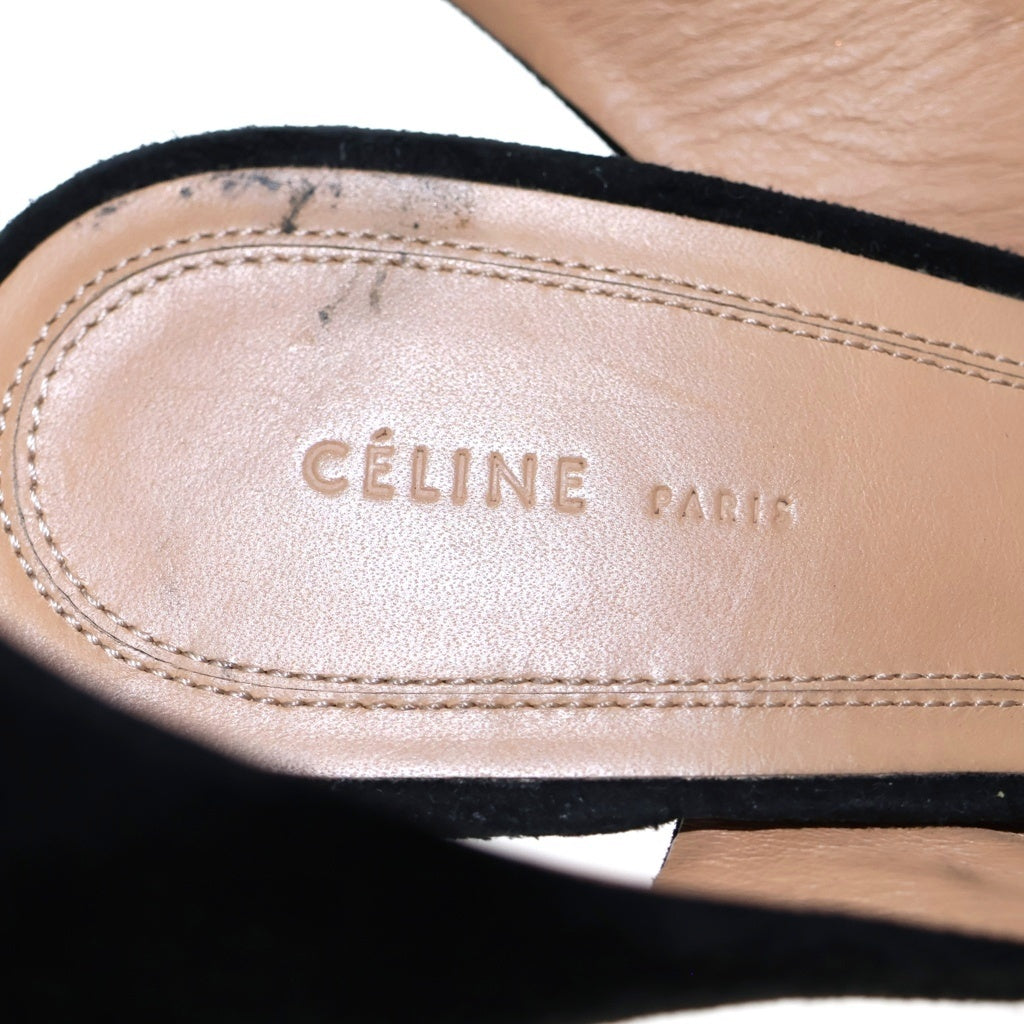 CELINE(セリーヌ) 2Tones Ankle Strap Peep Toes Sandals 2ストラップアンクルピープ ベルベット/レザー サンダル ハイヒール ブラック/レッド ‐ レディース
