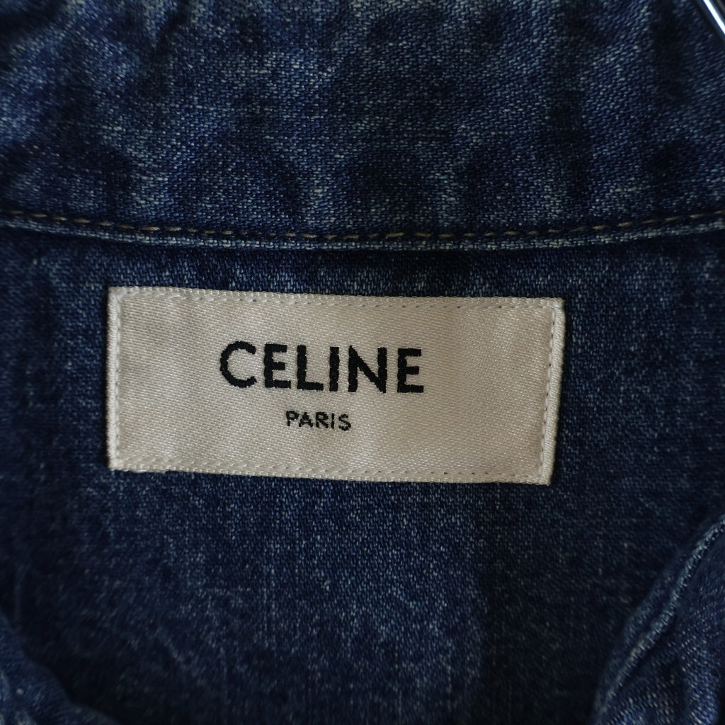 CELINE(セリーヌ) 21AW Wash Denim Shirt トリオンフ クロップド ウォッシュ デニムシャツ 長袖シャツ インディゴ レディース 2T187459N