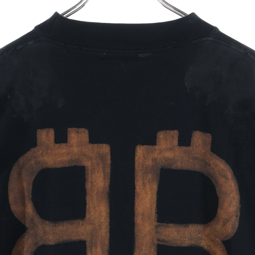 BALENCIAGA(バレンシアガ) 23SS BBロゴ デストロイ加工 クルーネック半袖Tシャツカットソー ブラック 739028 T0VN8