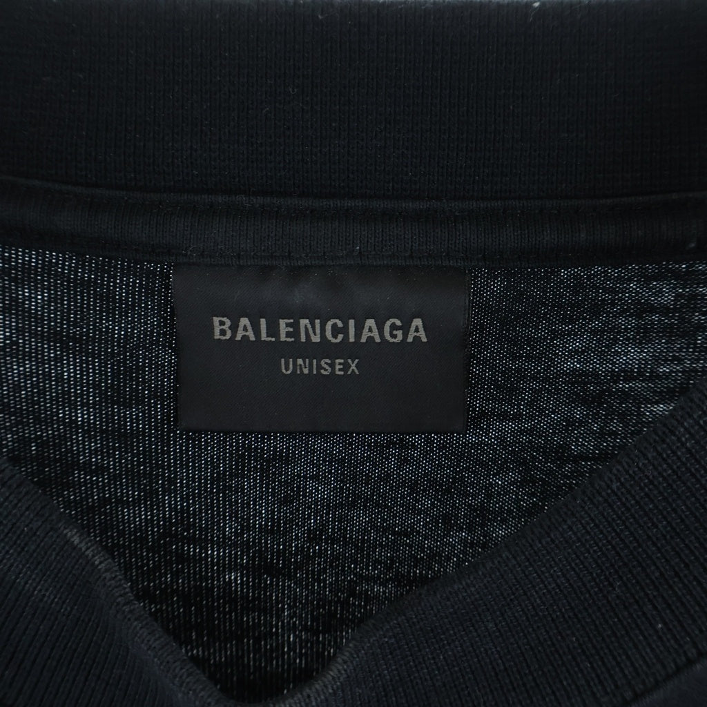 BALENCIAGA(バレンシアガ) 23SS BBロゴ デストロイ加工 クルーネック半袖Tシャツカットソー ブラック 739028 T0VN8