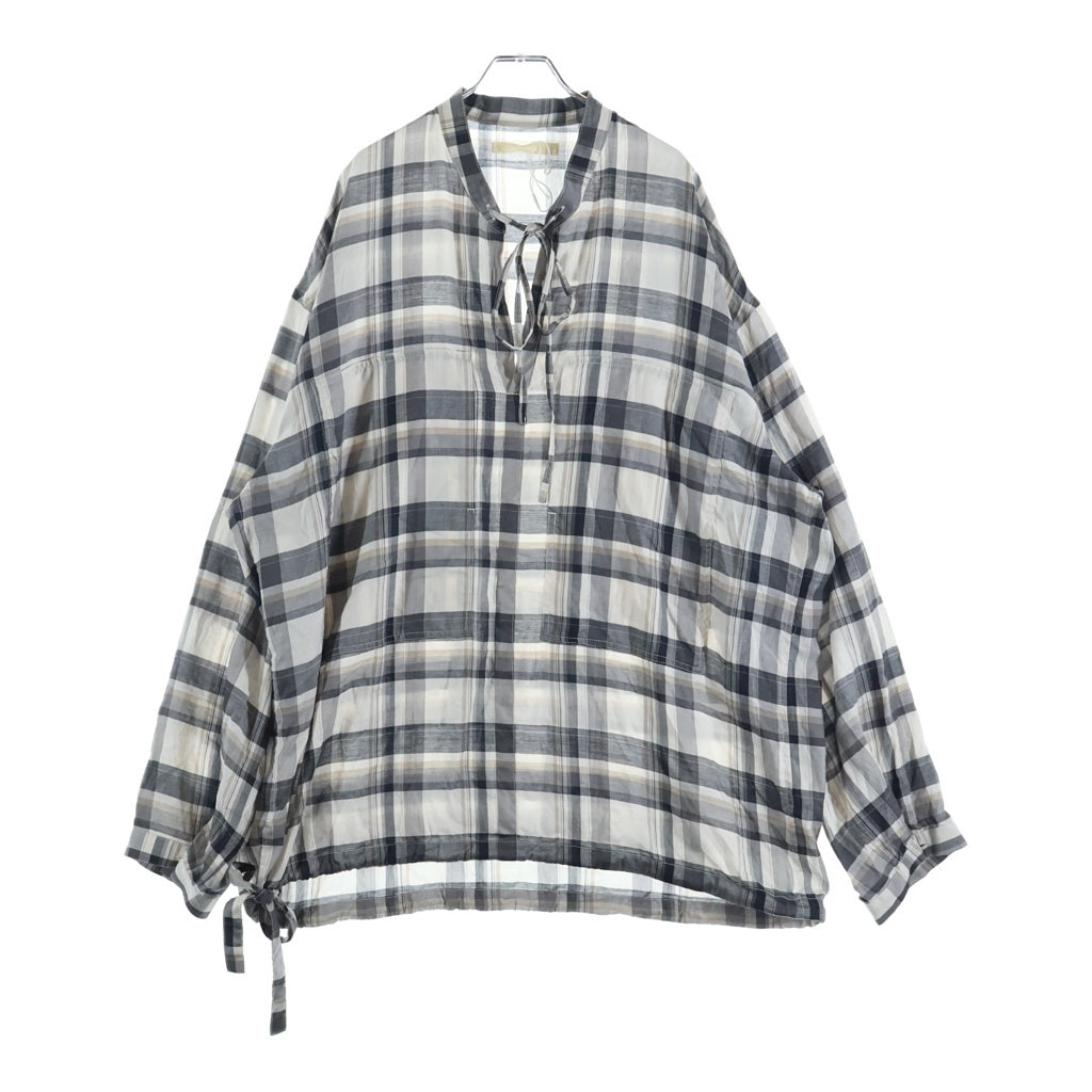 ANEI(アーネイ) ノーカラー 長袖チェックシャツ グレー AN0241_S1101_PL
