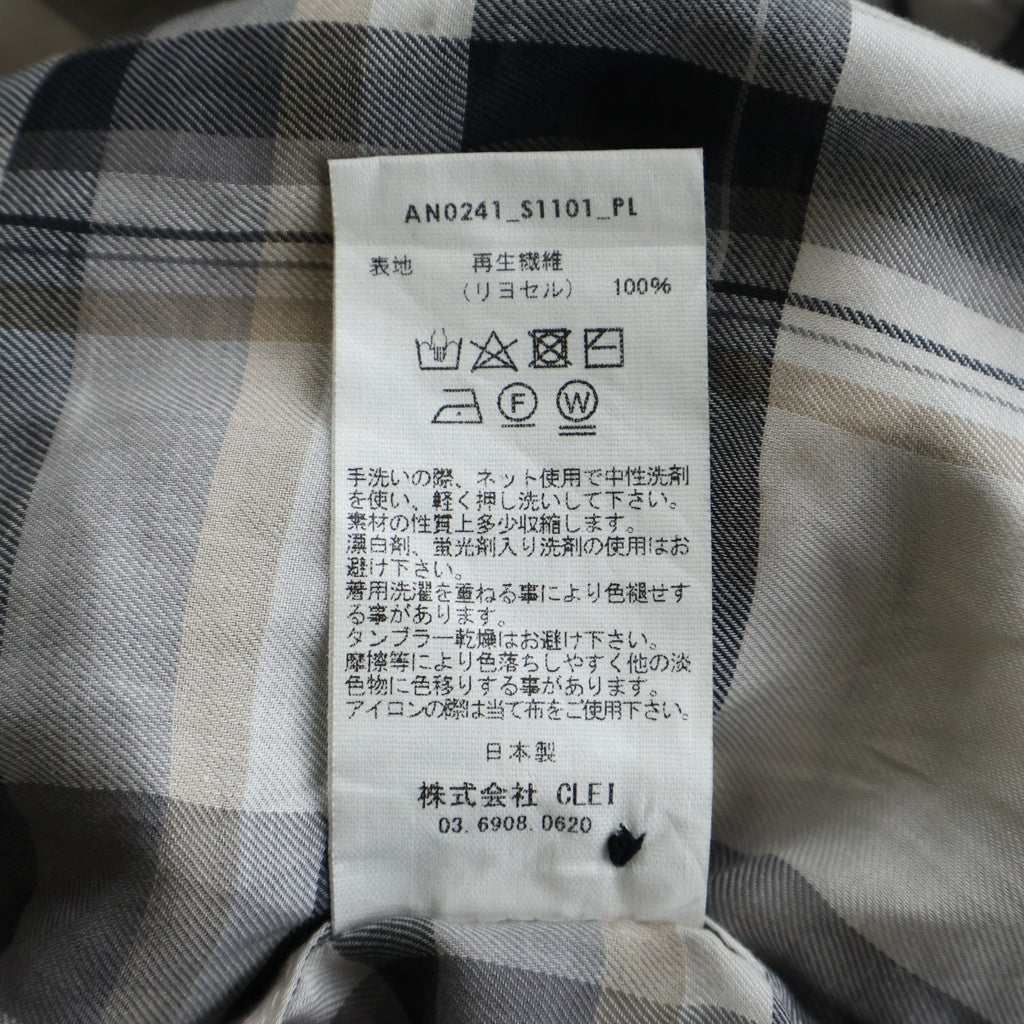ANEI(アーネイ) ノーカラー 長袖チェックシャツ グレー AN0241_S1101_PL