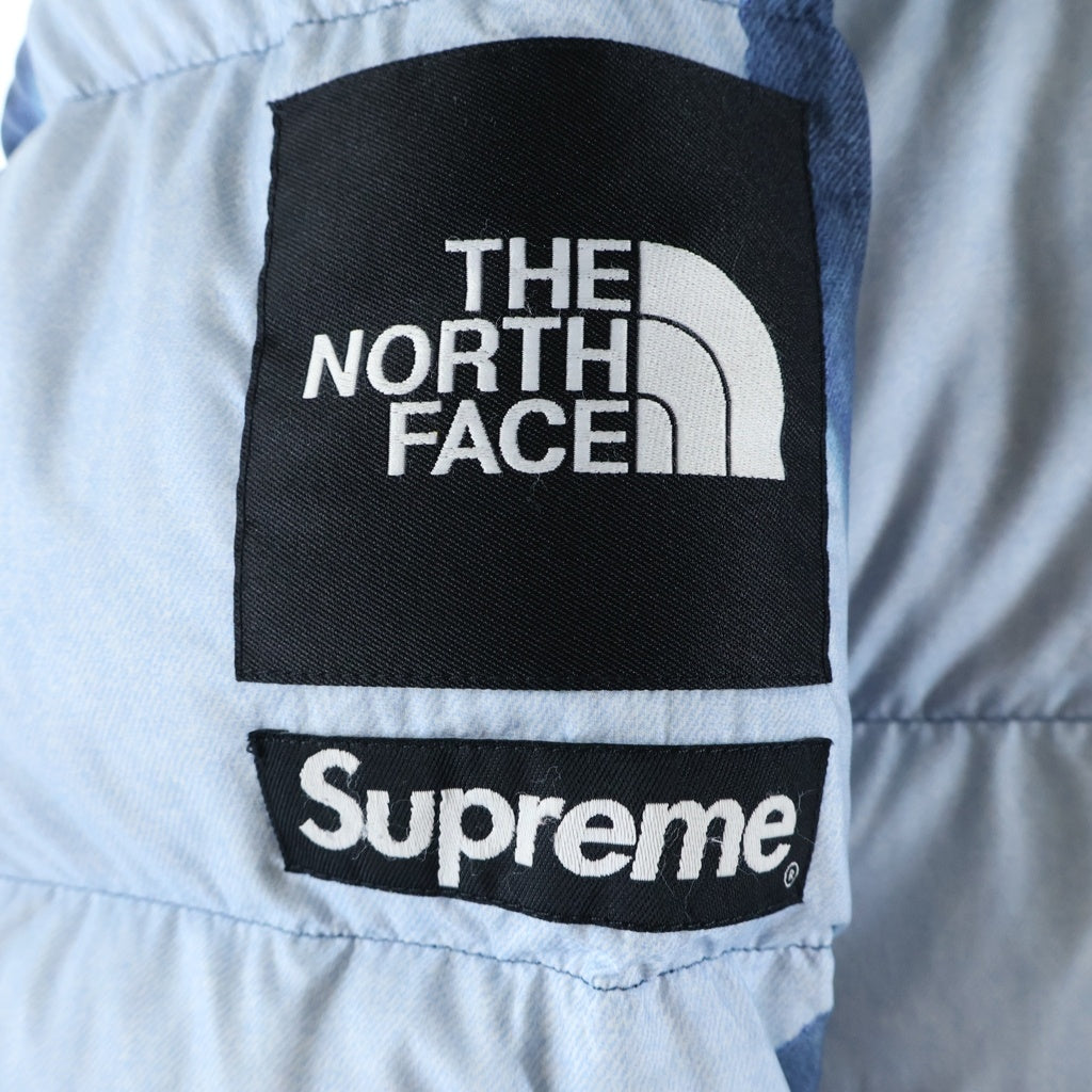 SUPREME(シュプリーム) 21AW ×THE NORTH FACE Bleached Denim Print Nuptse Jacket ND52100I ノースフェイス ブリーチド デニム プリント ヌプシ ダウンジャケット ブルー